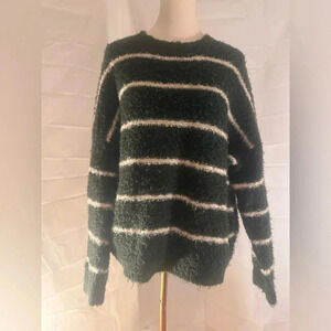 Doe & Rae Green and White Striped Sweater